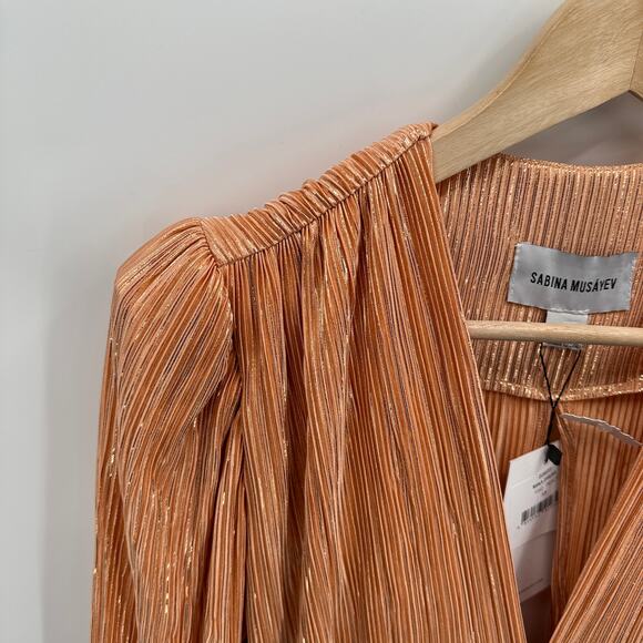 Sabina Musayev NWT Mina Long Sleeve Peach Shimmer Mini Dress // XS - Picture 8 of 16